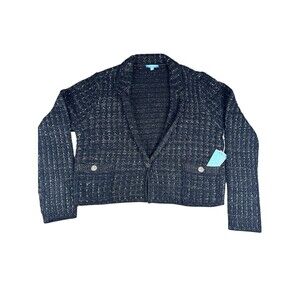 NWT Draper James Metallic Yarn‎ Cardigan With Blazer Details XL Black Gold Chic
